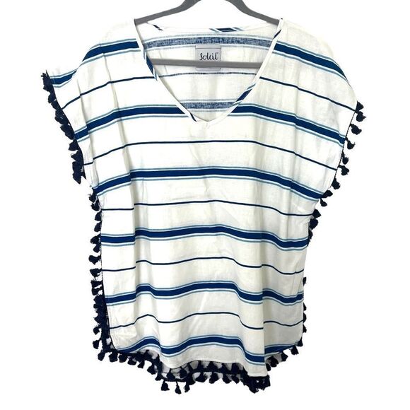 Blue Stripe Linen Swimsuit Coverup - Picture 1 of 7